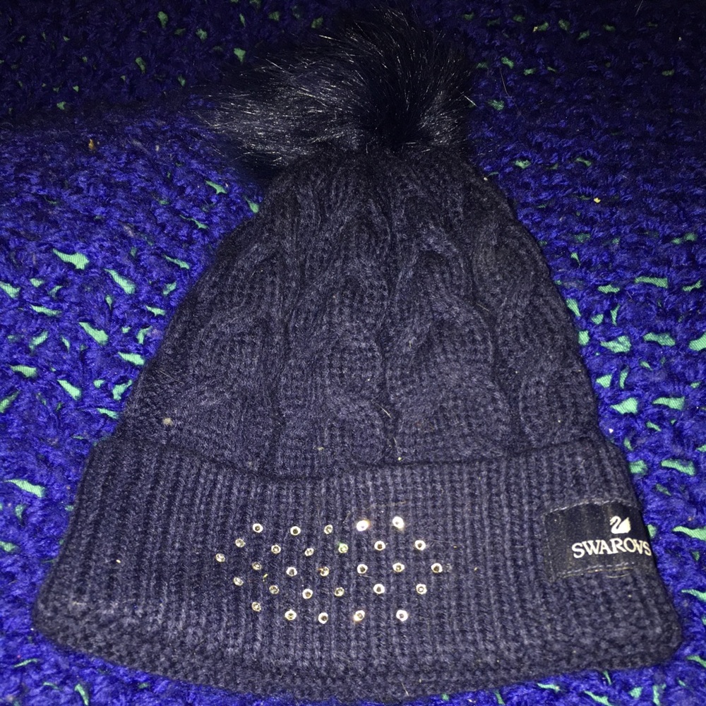 Swarovski blue knit winter hat